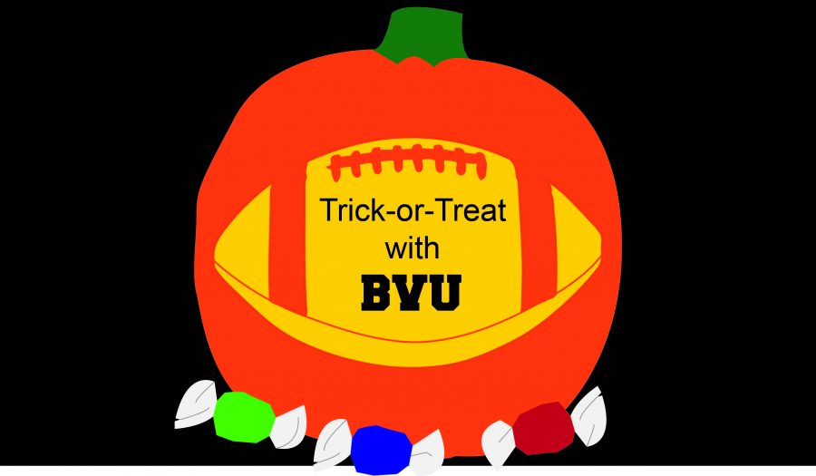 BVU football trick-or-treats with Storm Lake children