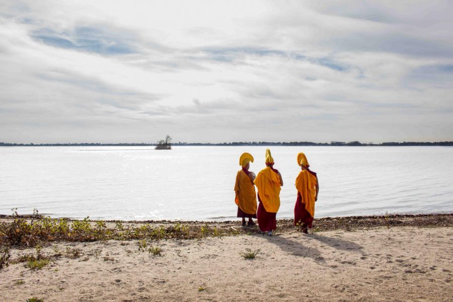 Monks+Create+Intricate+Sand+Mandala+in+BVU+Art+Gallery