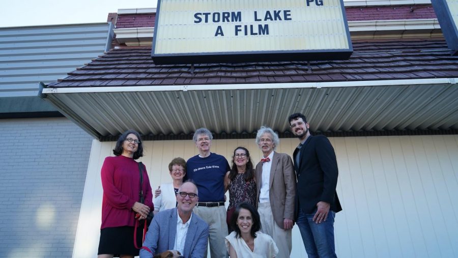 Cast and crew outside the Vista 3 Theatre at the premiere of Storm Lake. (PBS)