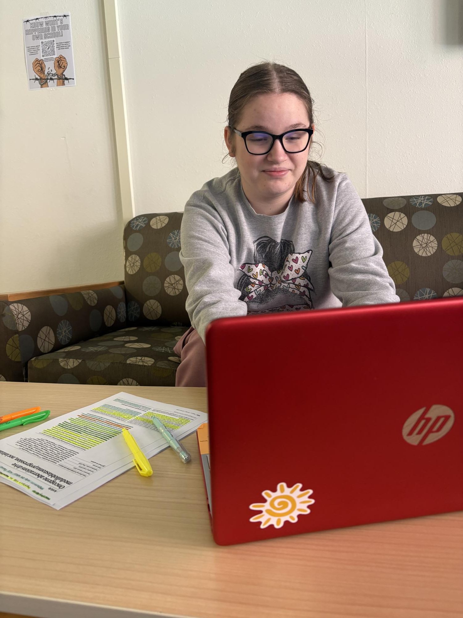 Alex Kron works on her honors proposal.